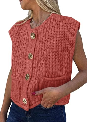 PRETTYGARDEN Women's Summer Sweaters Vest 2025 Sleeveless Button Down Cropped Pockets Chunky Knit... | Amazon (US)