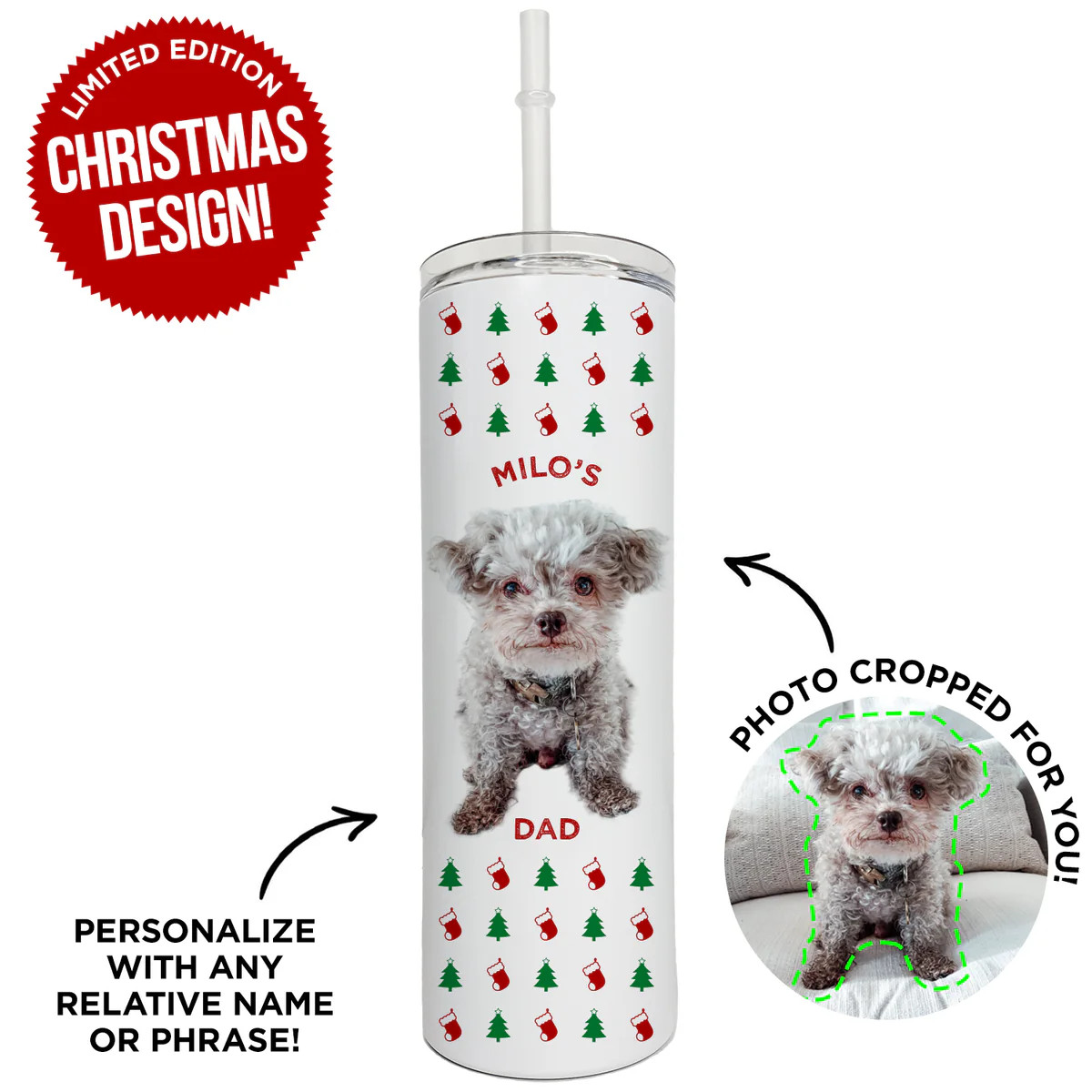 Personalized Pet Christmas Skinny Tumbler | Type League Press