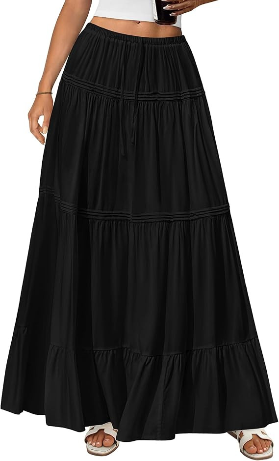 BTFBM Skirts for Women 2026 Summer Boho Beach Vacation Clothes Casual Pleated High Waisted Flowy ... | Amazon (US)