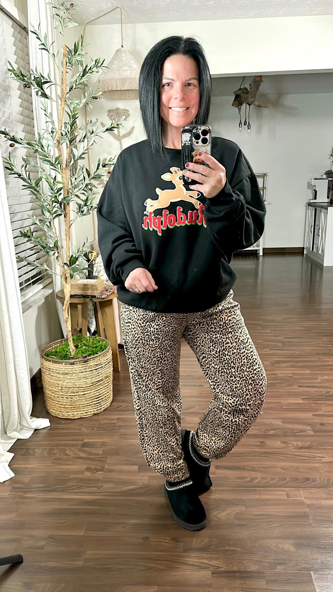 Leopard Pants Women Baggy Sweatpants Casual Cheetah Print Lounge Barrel Pants Trousers with Pockets
I sized down 1 to XS

Rudolph The Red Nosed Reindeer Women’s Christmas Graphic Sweatshirt
I sized up 2 sizes to a Large for oversized fit 

Women's Kaya Genuine Suede Clog Slippers

#LTKFindsUnder50 #LTKOver40 #LTKPetite