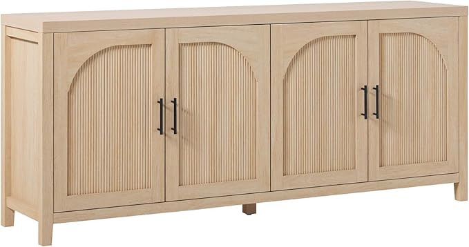 Walker Edison Sasha 4-Door Reeded Sideboard Buffet with Cord Management, 70 Inch, Coastal Oak | Amazon (US)