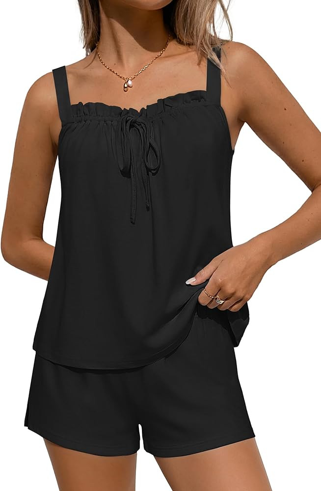 Ekouaer Womens Pajamas Sets 2 Piece Cute Tank Top and Shorts Lounge Set Sleeveless Pjs Set Sweet ... | Amazon (US)