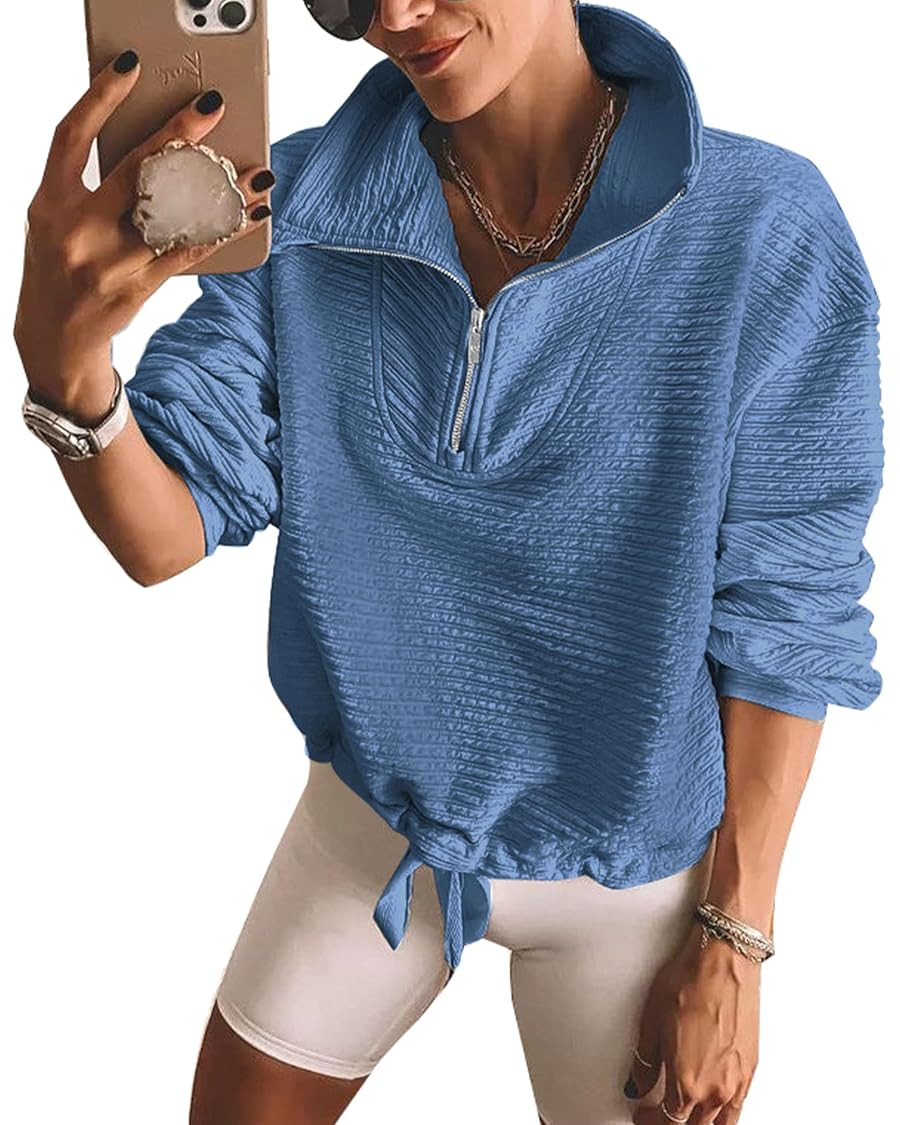 BTFBM Women Casual Half Zip Sweatshirts Lapel Drawstring Loose Long Sleeve Pullover 2023 Fall Win... | Amazon (US)