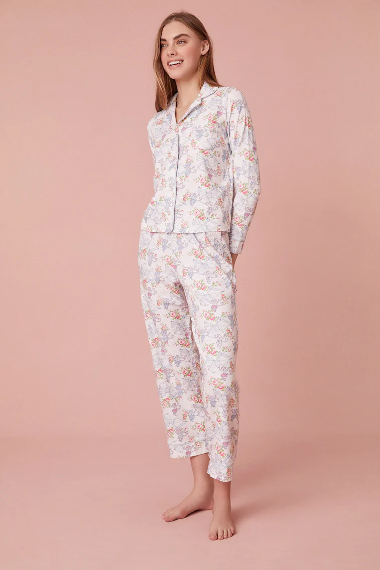 Roller Rabbit x LoveShackFancy Rosa Beaux Monkey Women's Long Sleeve Polo Pajama | LOVESHACKFANCY
