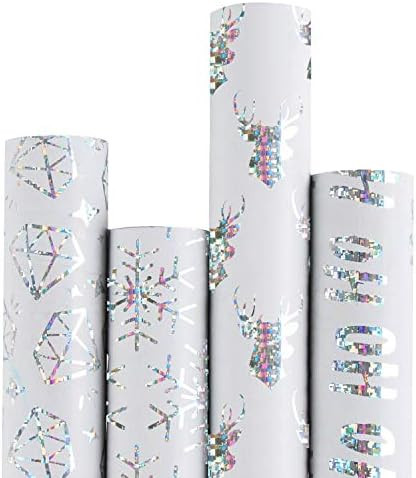 RUSPEPA Christmas Wrapping Paper-White Paper with Sliver Shiney Pattern Perfect for Christmas-4 R... | Amazon (US)