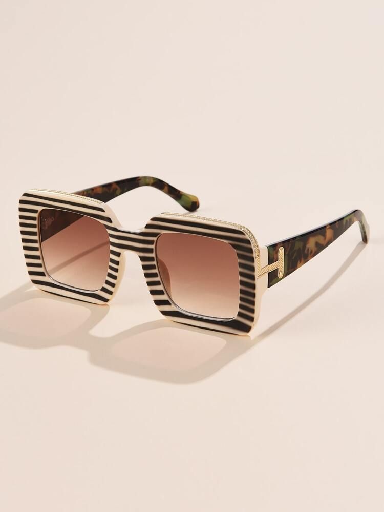 Striped Square Frame Fashion Glasses | SHEIN
