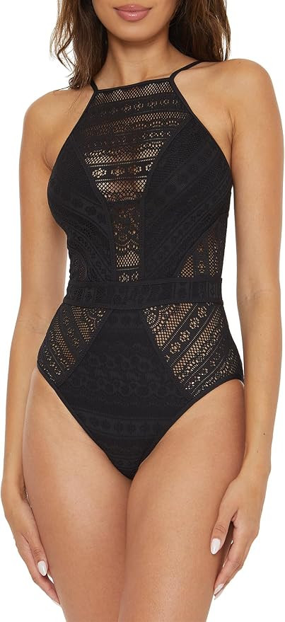 Becca Women's Color Play Crochet One Piece Swimsuit, High Neck, Bathing Suits for Women | Amazon (US)