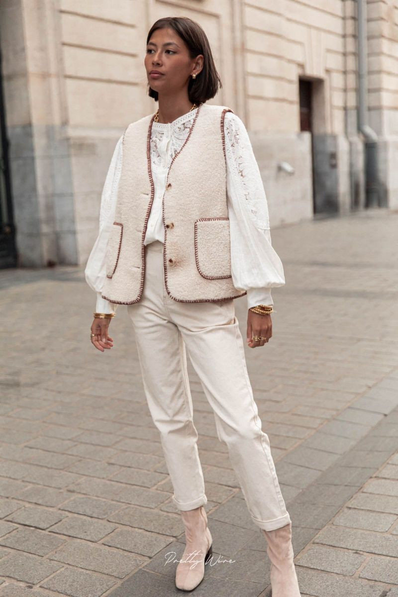 Milas beige - veste sans manches | Pretty Wire