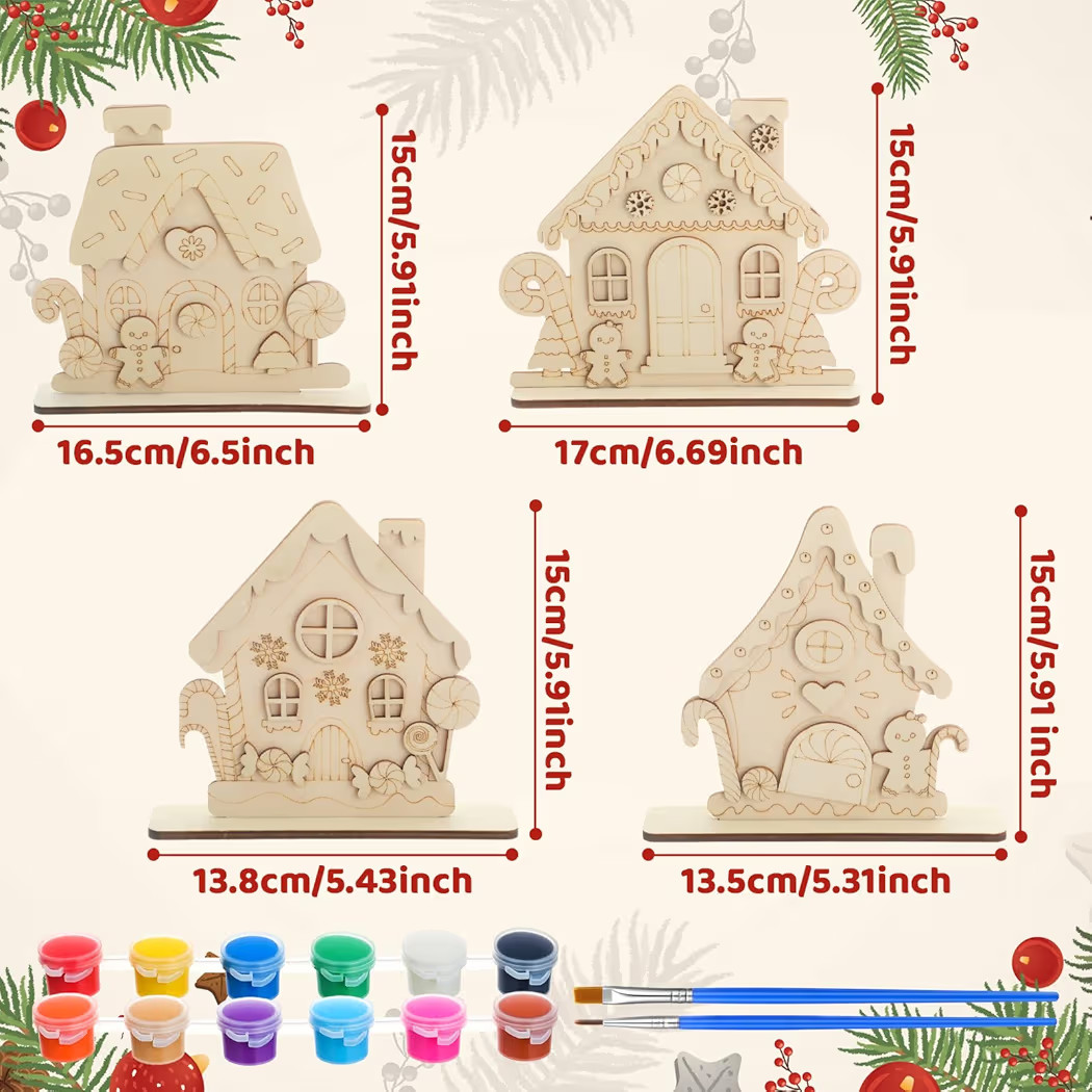 DoubleFill 12 Set DIY Wood Christmas Gingerbread House Paint Craft Kit Unpainted Ceramics Plaster... | Amazon (US)