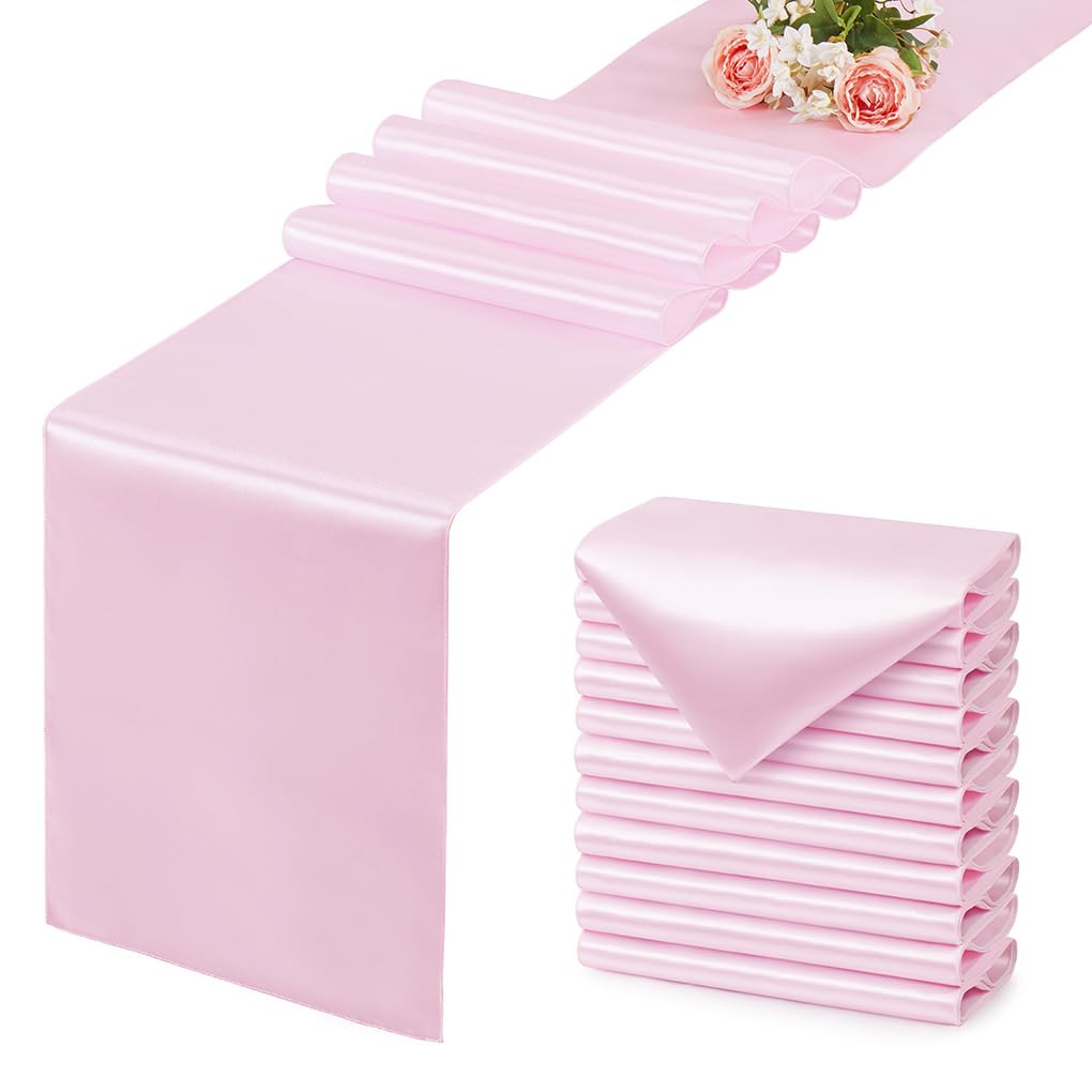 12 Pack Light Pink Table Runner 12x108 Inches Long, Satin Silk-Like Smooth Table Decor for Weddin... | Amazon (US)