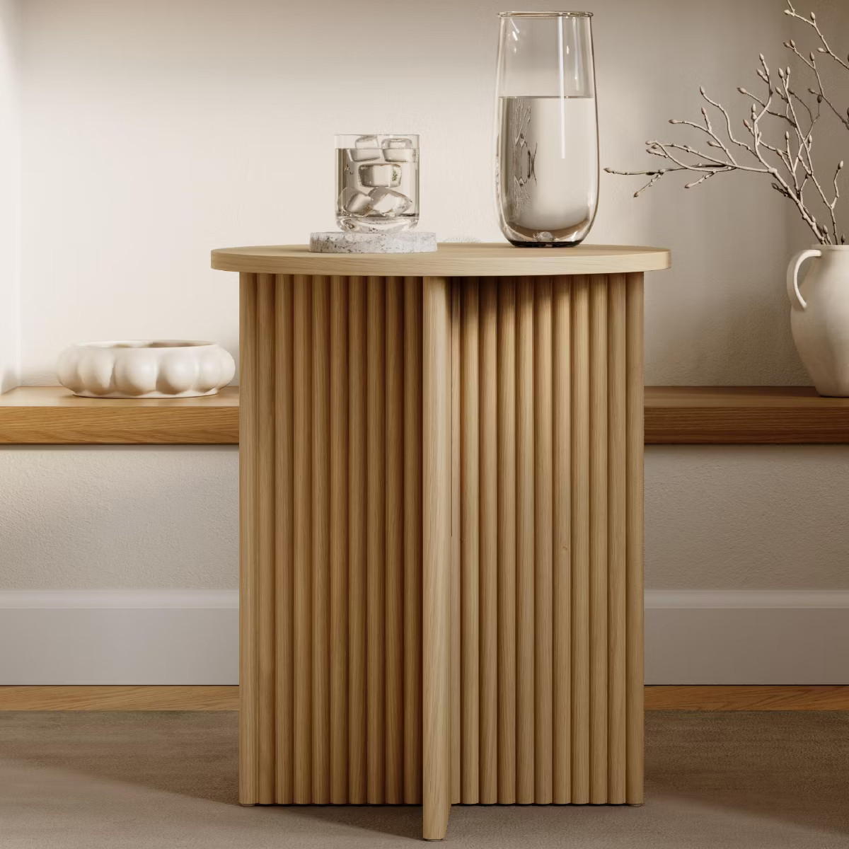 Stead Round Fluted Accent Table Living Room Home Furniture, Small End Table with Solid Wood X-Bas... | Target