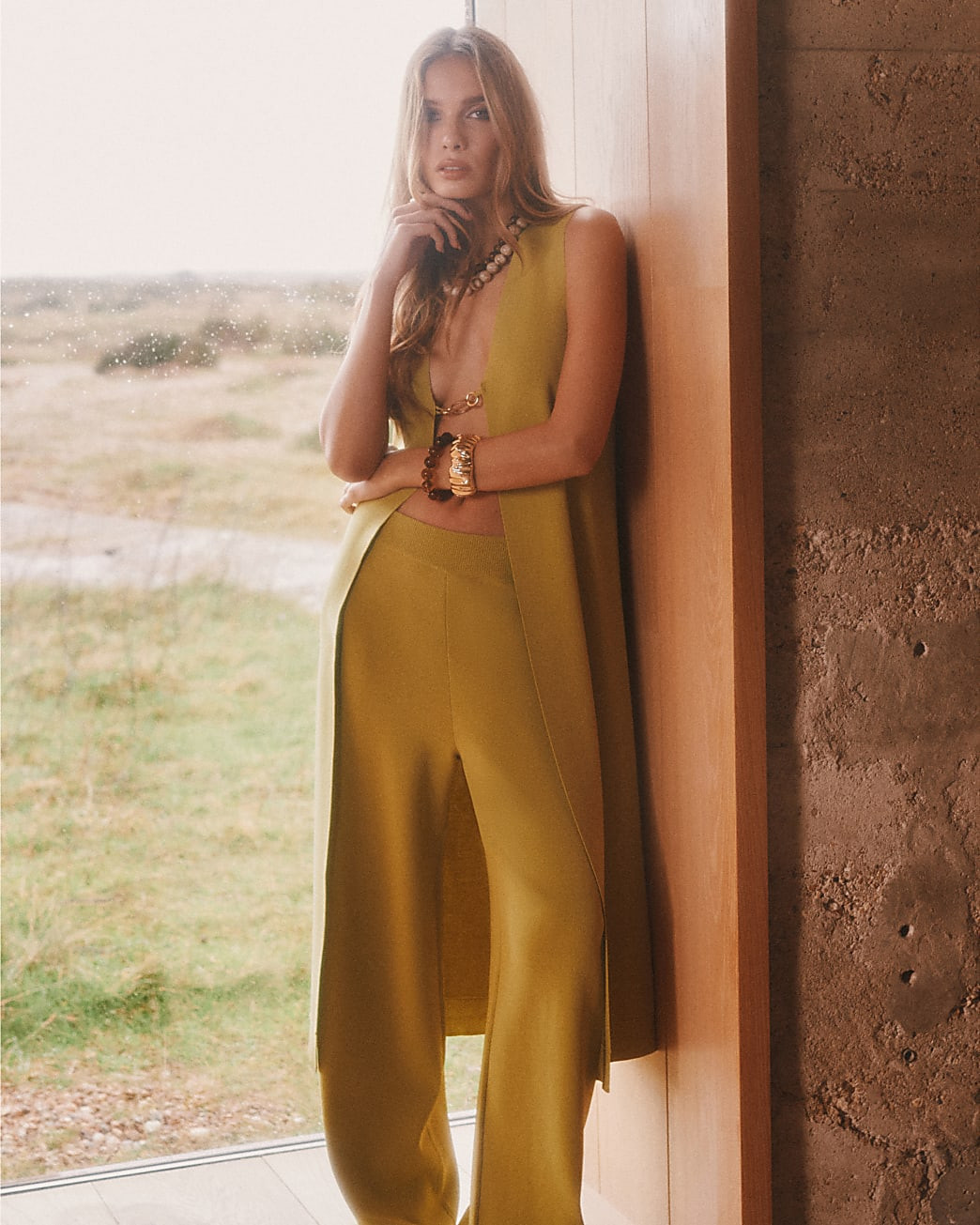 Lime Knitted Wide Leg Trousers | River Island UK & IE