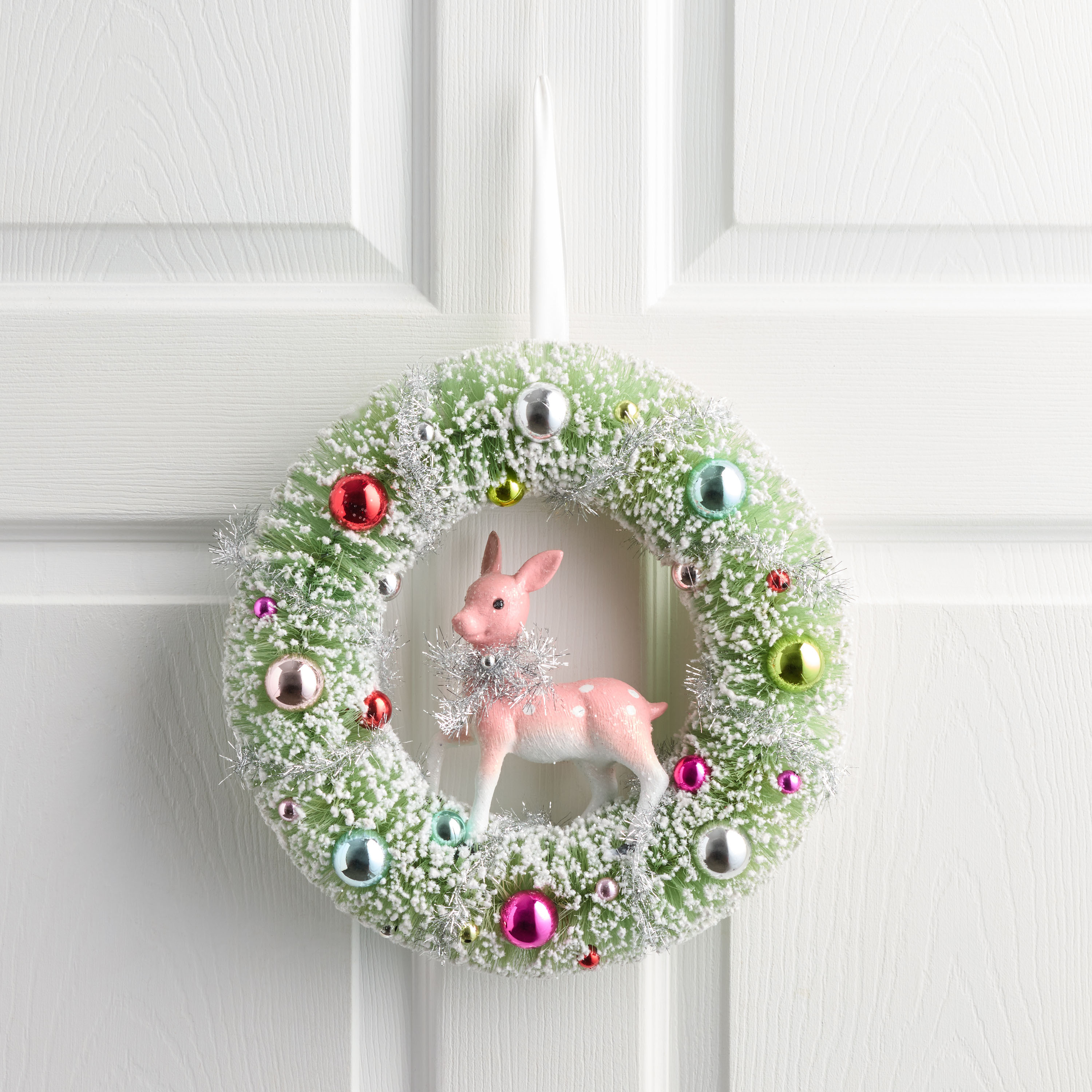 Snowy Bottlebrush Wreath with Deer | World Market