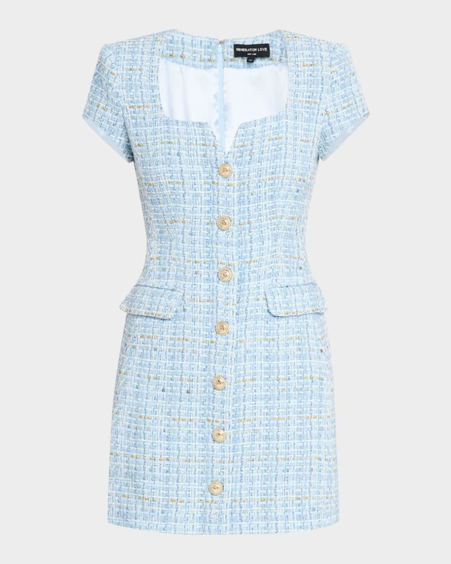 Brunella Short-Sleeve Tweed Dress | Neiman Marcus