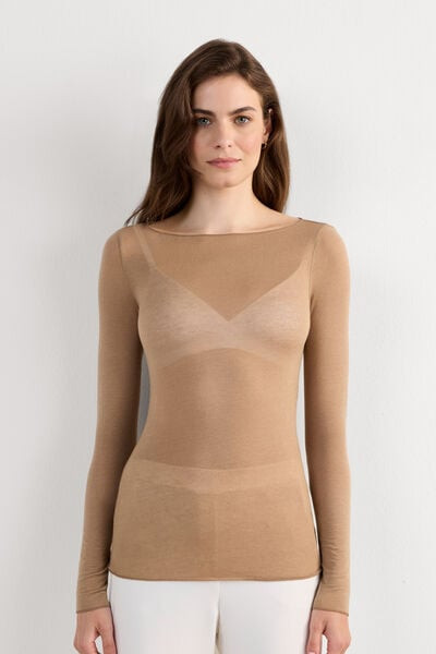 Intimissimi Boat Neck Modal Cashmere Ultralight Top Woman Brown Size M | Intimissimi (US)