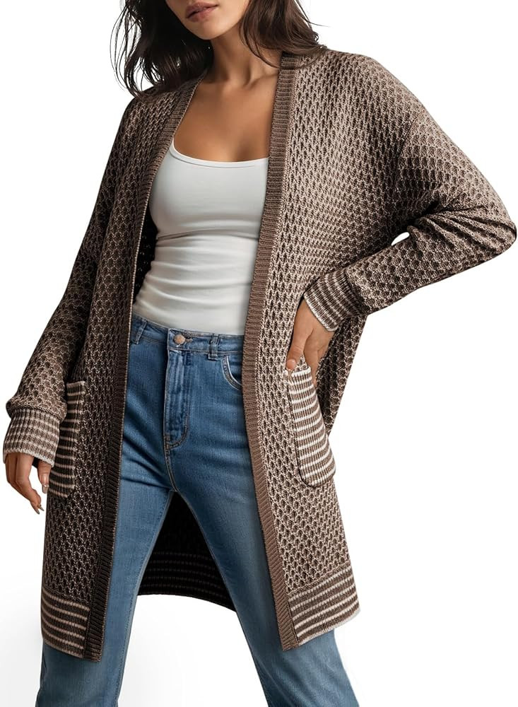 Sidefeel Womens 2025 Fall Outfits Long Sleeve Open Front Cardigan Sweaters Trendy Chunky Hexagon ... | Amazon (US)