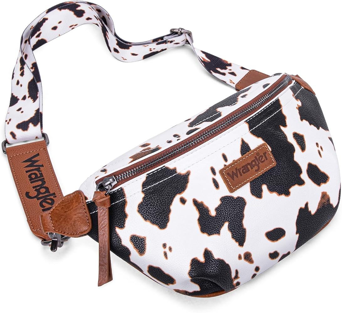 Wrangler Large Fanny Packs for Women Cow Print Belt Bag Crossbody Sling Purse with Adjustable Lon... | Amazon (US)