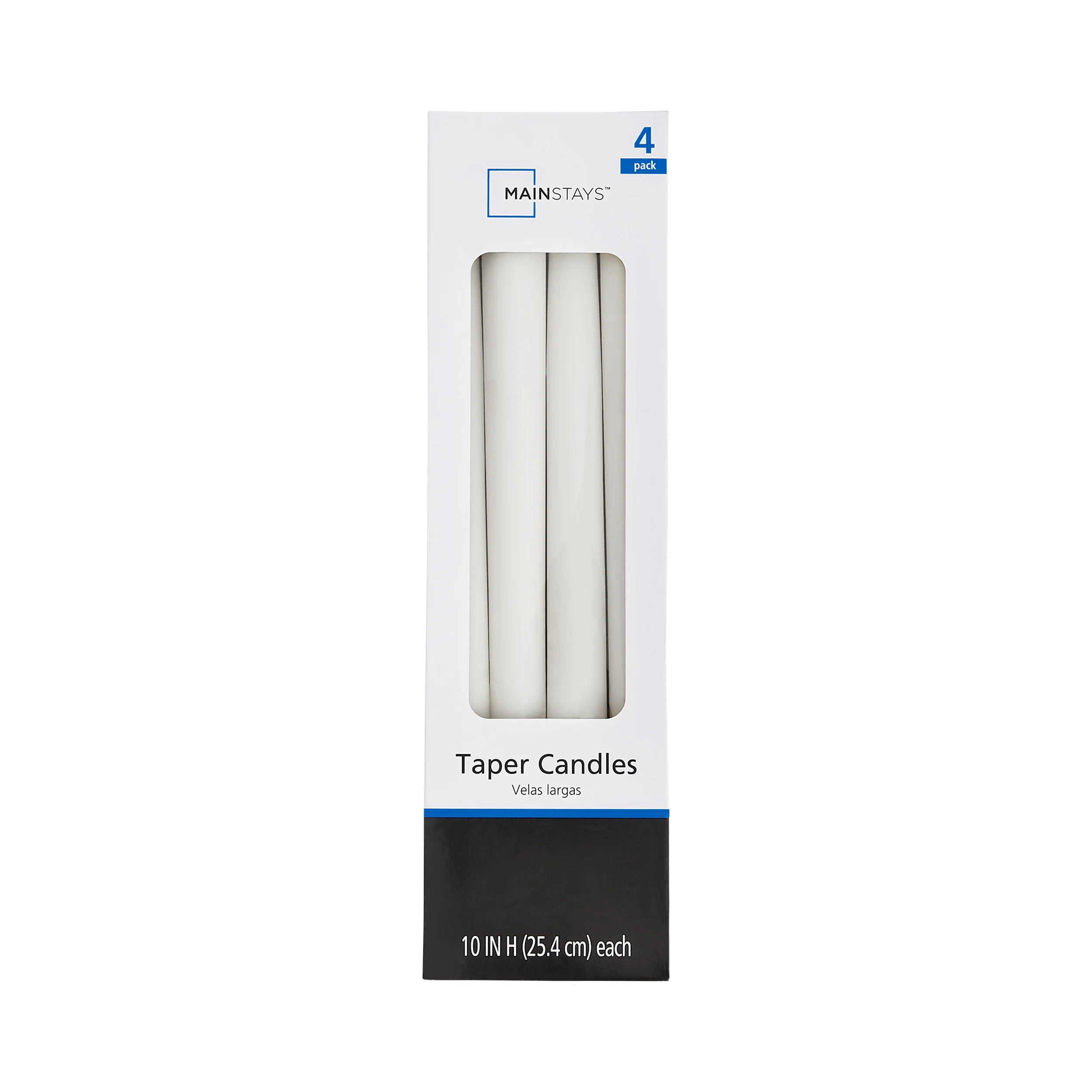 Mainstays Unscented Taper Candle, White, 4-Pack, 10 inches Long | Walmart (US)