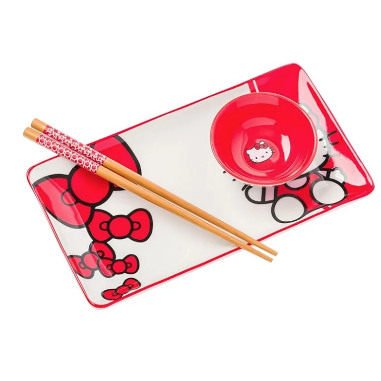 Hello Kitty Red and White Classic Boxed 3-Piece Ceramic Sushi Set, Silver Buffalo, Adults & Teens | Walmart (US)