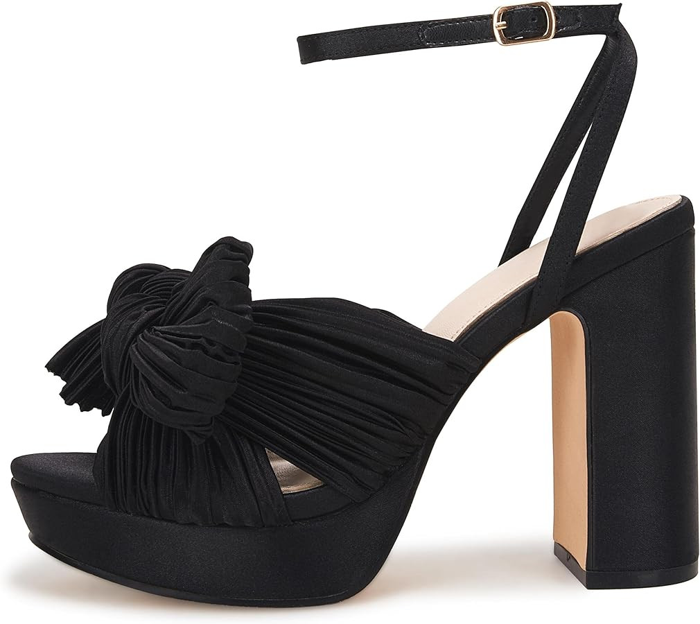 VETASTE Women's Pleated Bow Knot Platform Heeled Sandals Open Toe Chunky Block Heel Ankle Buckle ... | Amazon (US)