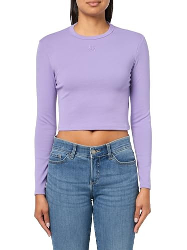 HUGO Stacked Logo Ribbed Long Sleeve Top, Purple Basil, S | Amazon (US)