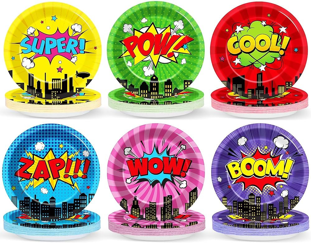 60 Pcs Super Theme Hero Party Plates for Birthday Party Decorations 9in Super Theme Hero Paper Pl... | Amazon (US)