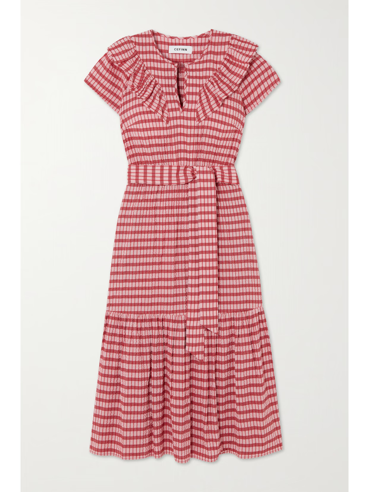 Cefinn - Nessa Belted Ruffled Checked Organic Cotton And Lenzing Ecovero-blend Seersucker Midi Dress | NET-A-PORTER (US)