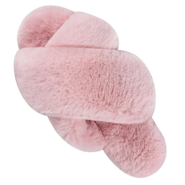 VONMAY Women's Slippers Plush Cross Band Open Toe Slides Fuzzy SPA House Slippers | Walmart (US)