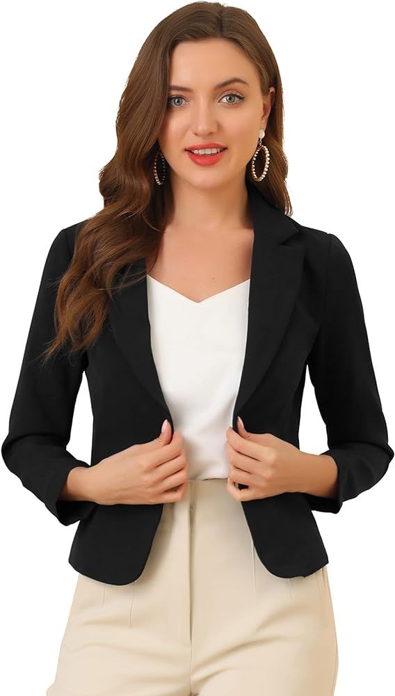 Allegra K Women's Open Front Office Work Business Casual Lightweight Summer Crop Suit Blazer | Amazon (US)