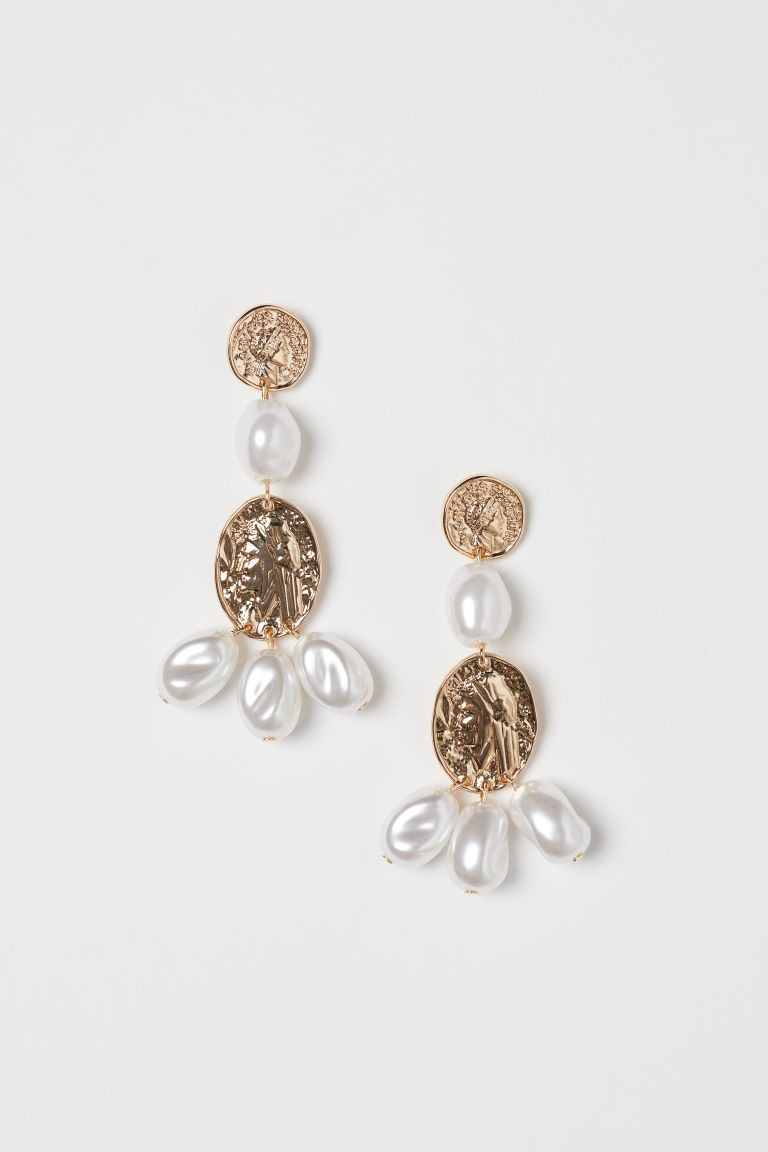 Lange Ohrringe - Goldfarben/Weiß - Ladies | H&M DE | H&M (DE, AT, CH, NL, FI)