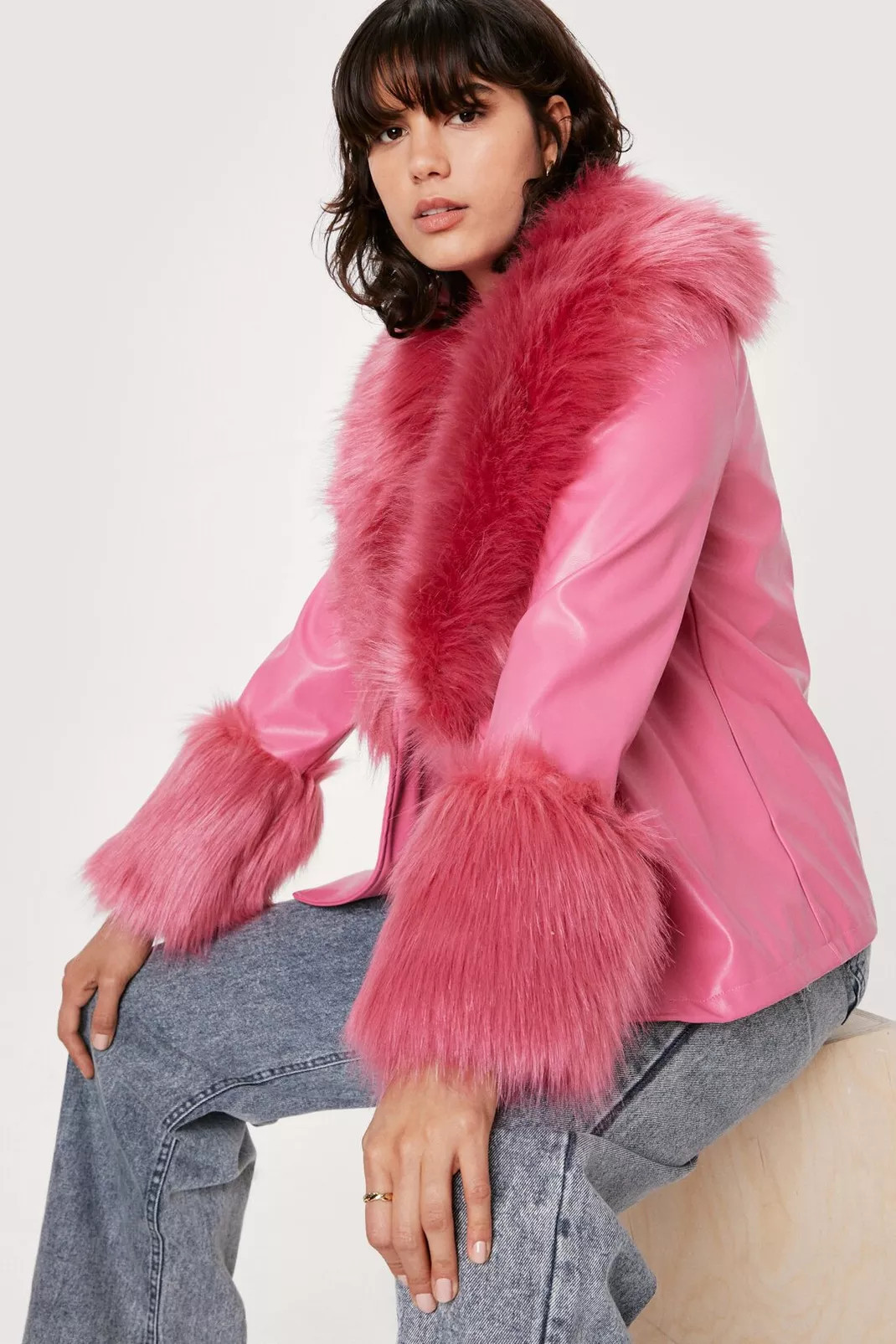 Faux Fur Trimmed Faux Leather Blazer | Nasty Gal (US)