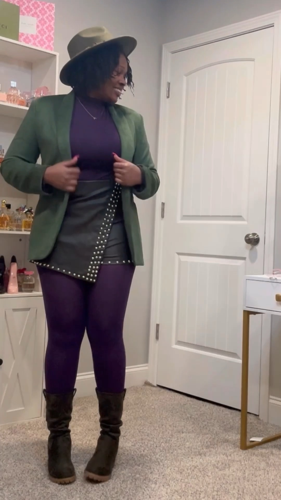 Oh Yes Me’em!!!  💜💜💜🍀🍀🍀

Try pairing colors you typically wouldn’t see together to make your look stand out !

Bodysuit is an XL
Blazer & Skort are a L

#LTKWatchNow #LTKStyleTip #LTKOver40