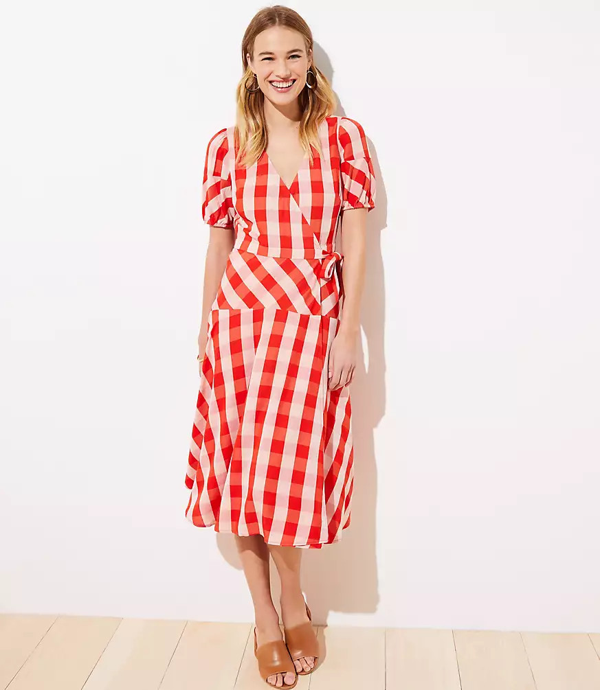 Gingham Midi Wrap Dress | LOFT