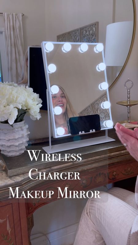 Wireless charger makeup mirror. With built in wireless charger. Bathroom or vanity mirror with lights. 

#LTKFind #LTKhome #LTKSale