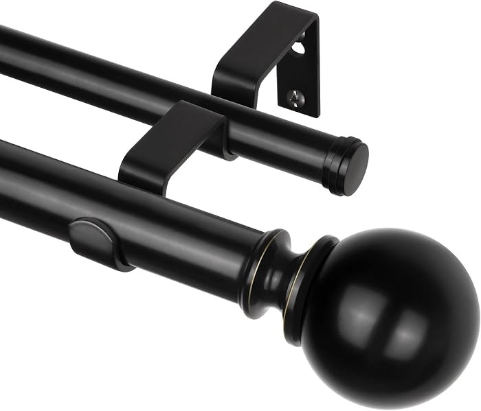 KAMANINA 1 Inch Double Curtain Rod 72 to 144 Inches(6-12 Feet), Black Telescoping Curtain Rods fo... | Amazon (US)