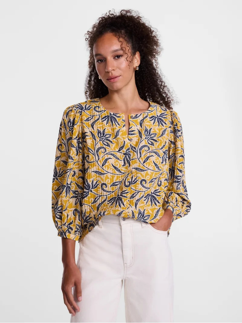 Scenario Women's and Women's Plus Blouse with 3/4-Length Puff Sleeves, Sizes XS-4X | Walmart (US)