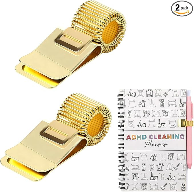 2 Pcs Gold Metal Pen Loop Holder Clips - Adjustable Spring Clip, Metal Loop Pen Pencil Organizer,... | Amazon (US)