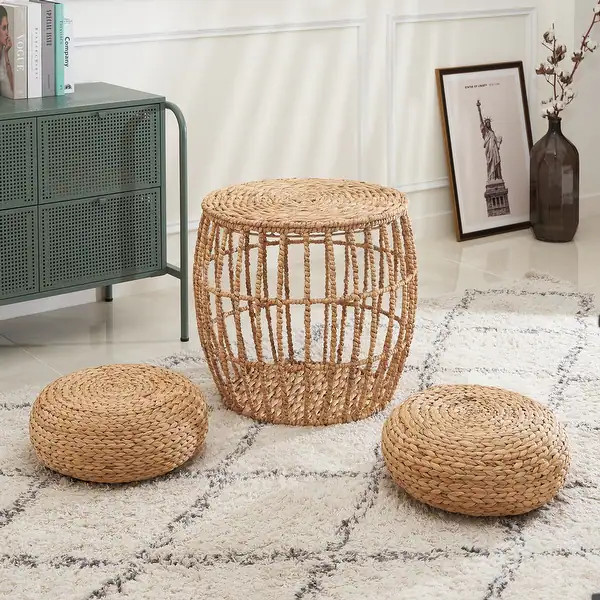 Amelia 3-piece Hand-woven Water Hyacinth Storage Seating Set - Overstock - 32119466 | Bed Bath & Beyond