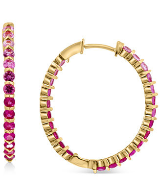 EFFY® Ruby (1 ct. t.w.) & Pink Sapphire (1 ct. t.w.) In & Out Medium Hoop Earrings in 14k Rose G... | Macy's