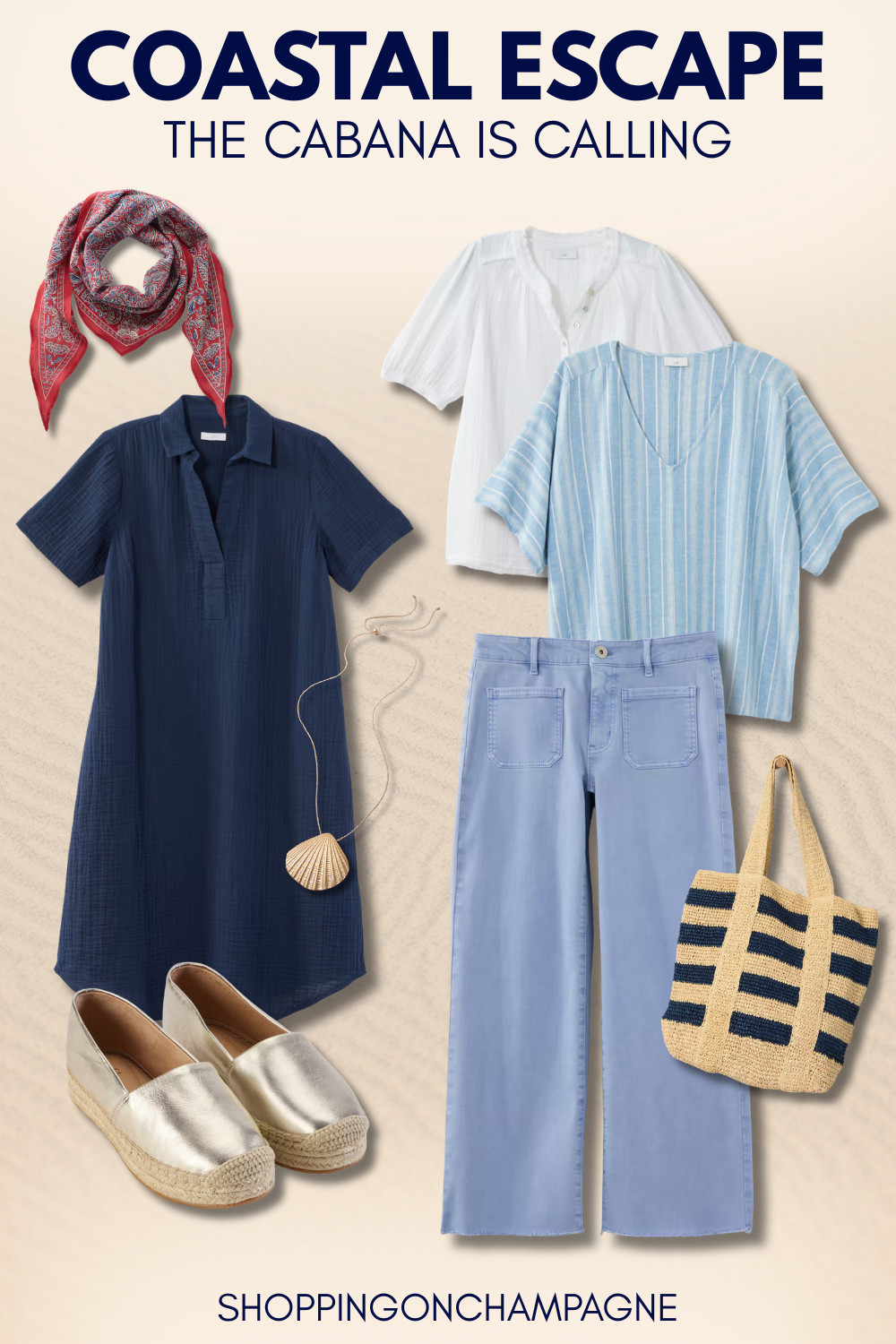 How to get a resort-style look: Resort style is easier than you think. A navy gauze shirtdress with gold espadrilles or periwinkle wide-leg pants with a striped linen top and a raffia tote both look polished, and both are completely effortless. Summer resort outfits, vacation outfit ideas, summer separates for women, what to wear on vacation, outfits for women over 50.
Affiliate links included.

#LTKSeasonal #LTKOver40 #LTKMidsize
