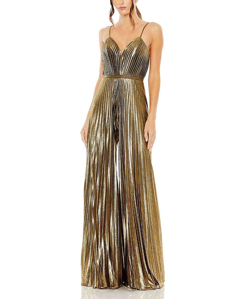 Mac Duggal Petite Metallic Pleated Wide-Leg V-Neck Jumpsuit | Bloomingdale's (US)
