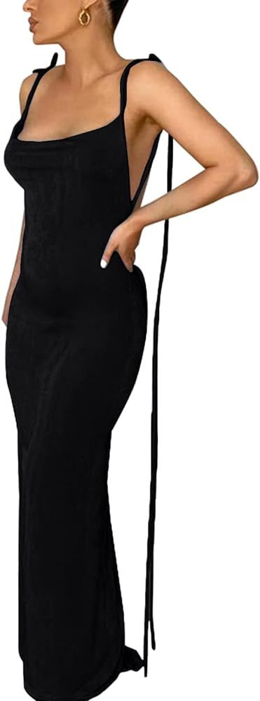 Vssjavun Women’s Summer Spaghetti Strap Sexy Sleeveless Backless Bodycon Party Club Cocktail Dress | Amazon (US)