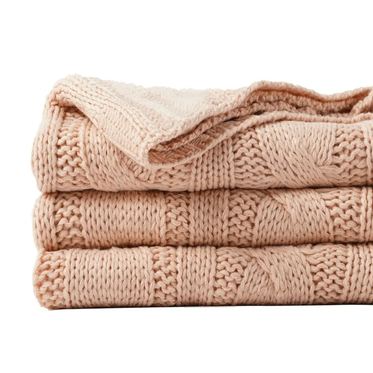 Battilo Cable Knitted Blanket Blush Pink for Sofa,Pale Pink Blankets for Spring Home Decor,Housew... | Walmart (US)