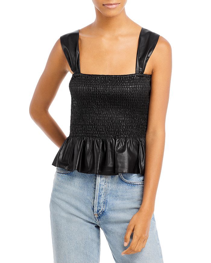 Lourdes Smocked Faux Leather Top | Bloomingdale's (US)