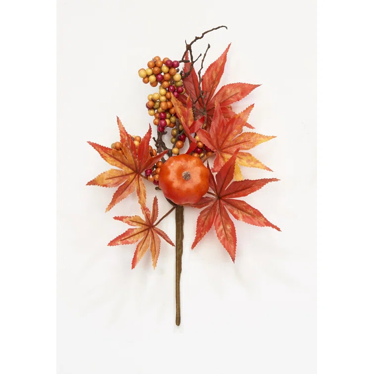 13" Fall Maple Leaf Pumpkin Berry Pick (Set of 3) | Wayfair North America