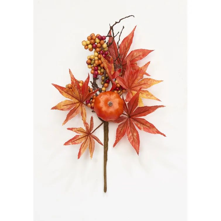 13" Fall Maple Leaf Pumpkin Berry Pick (Set of 3) | Wayfair North America