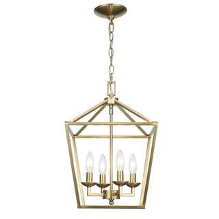 Home Decorators Collection Weyburn 4-Light Gold Farmhouse Chandelier Light Fixture with Caged Met... | The Home Depot