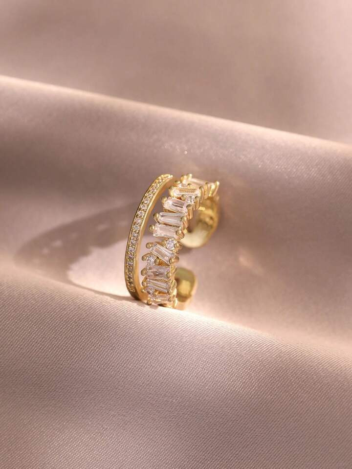 Mujer 1 pieza Bisutería elegante doble pleno zirconia cúbica abertible anillos para fiesta boda... | SHEIN
