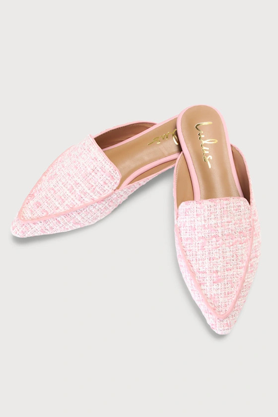 Joelle Pink Tweed Loafer Slides | Lulus (US)