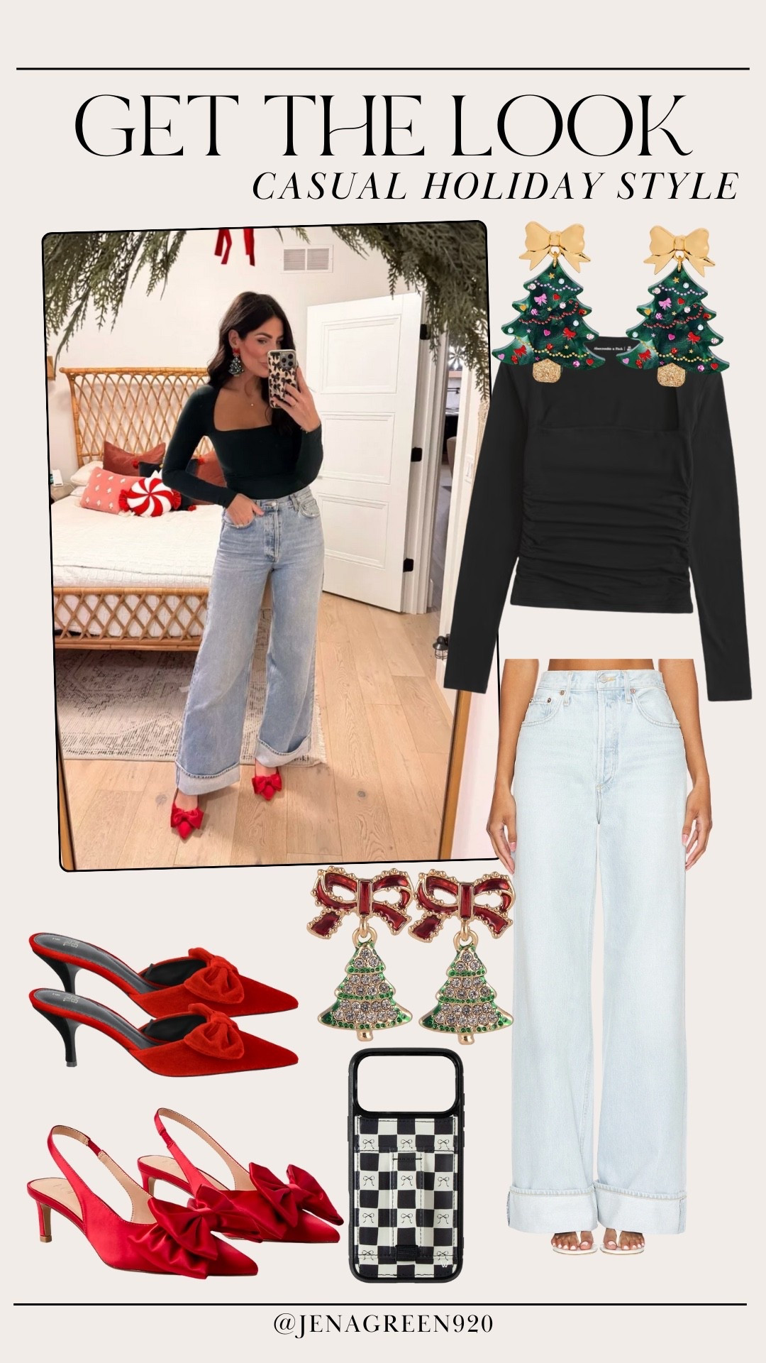 Casual Holiday Style | Bow Heels | Wide Leg Jeans | Holiday Earrings

#LTKHoliday #LTKTall #LTKSeasonal
